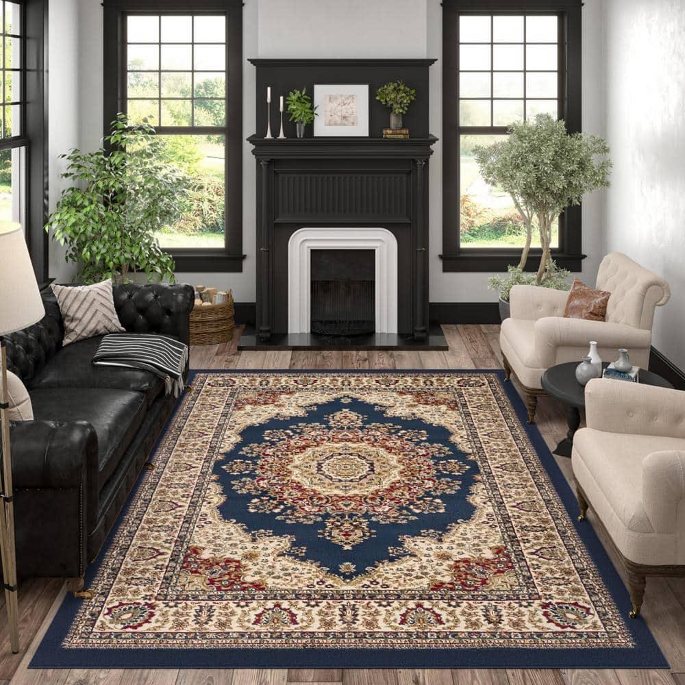 Tayse Sensation Area Rug 4707 NAVY Traditional Navy Blue Medallion Circle 8' 9" x 12' 3" Rectangle