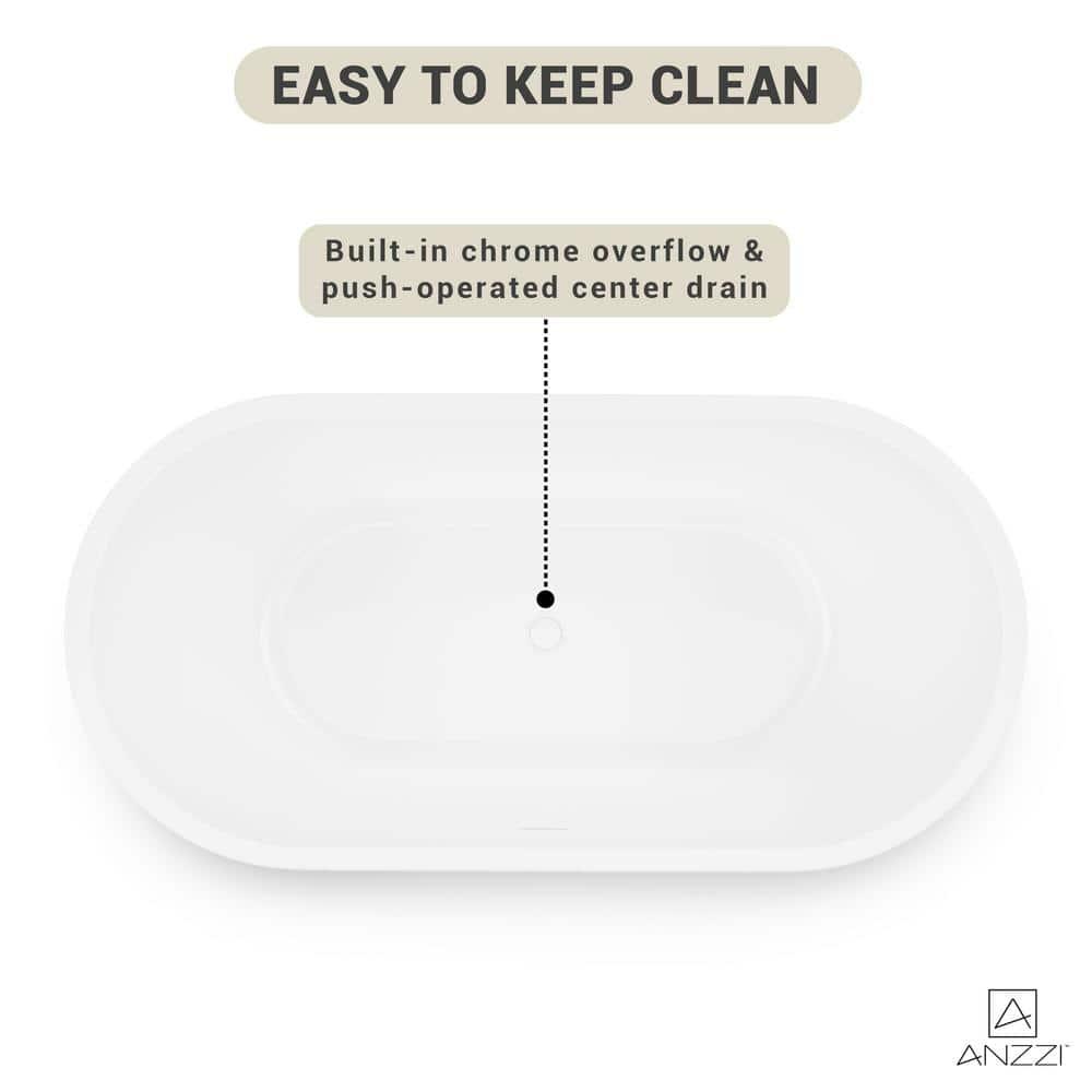 ANZZI Chand Series 55 Inch Acrylic Freestanding Pre-Plumbed Solid Deep Soaker Stand Alone Bathtub With Built-In Overflow And Drain In Black/White