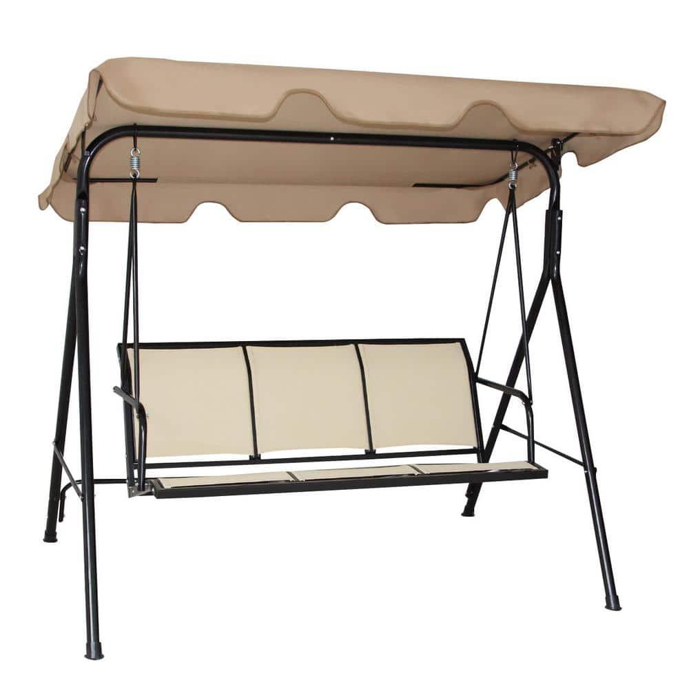 Costway Outdoor Patio Swing Canopy 3 Person Canopy Swing Chair Patio Hammock Brown