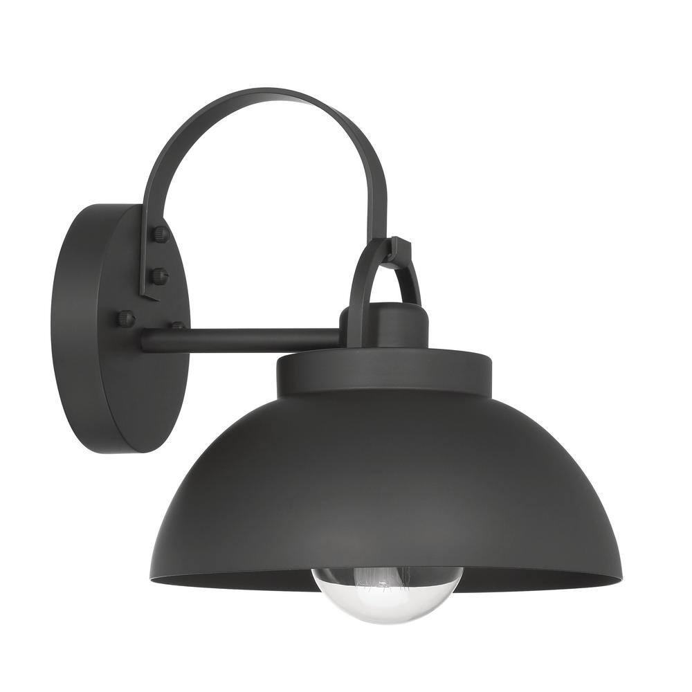 Robert Stevenson Lighting Easton Modern Farmhouse Metal Shade and Exposed Bulb Wall Mounted Outdoor Light Matte Black: ETL Listed, Steel Body