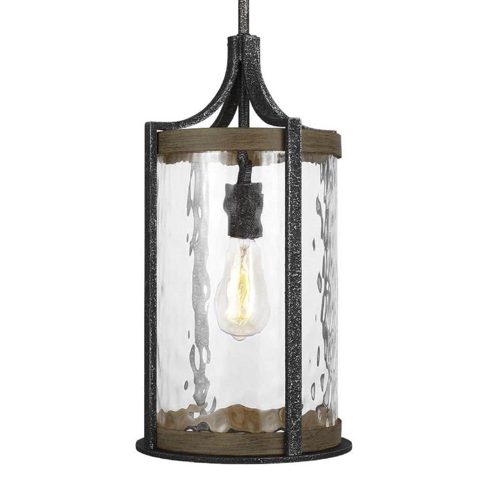 Angelo Distressed Weathered Oak and Slate Grey Metal Pendant Light