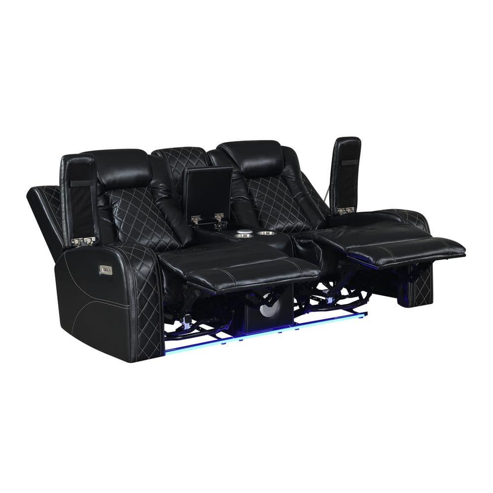 New Classic Furniture Orion II Faux Leather Power Console Loveseat in Black