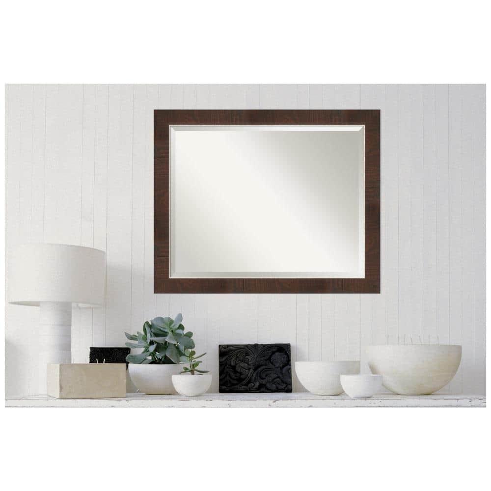 Amanti Art 32" x 26" Wildwood Framed Bathroom Vanity Wall Mirror Brown: Modern Rectangle, Beveled, Wall Mount, Polystyrene Frame