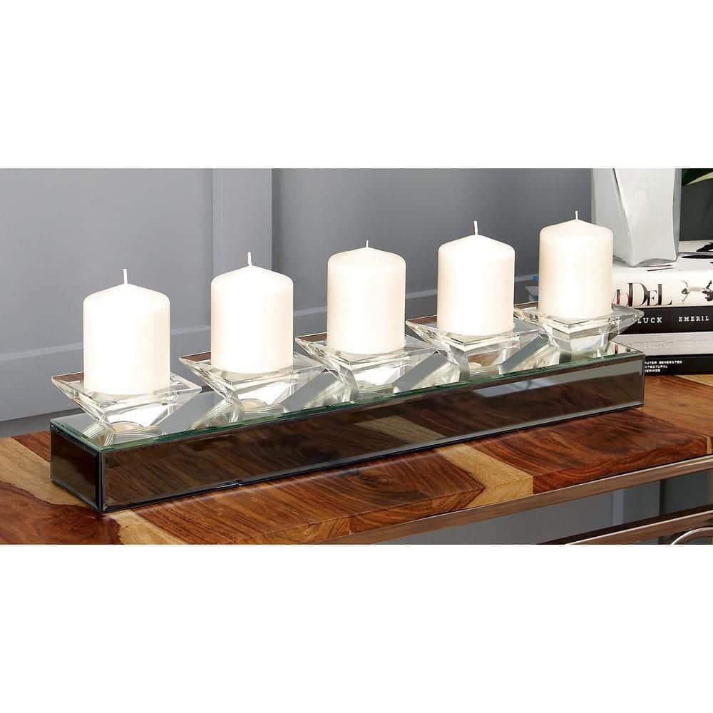 Glass Handmade Pillar 5 Plate Decorative Silver Candelabra with Mirrored Sides