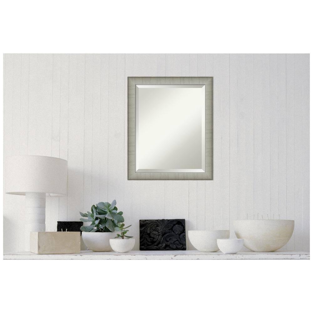 19" x 23" Elegant Brushed Framed Bathroom Vanity Wall Mirror Pewter - Amanti Art: Modern Rectangular Polystyrene, No Assembly Required