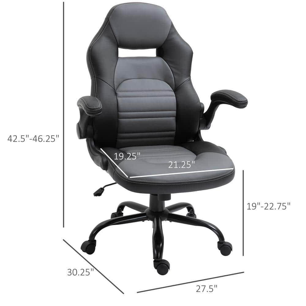 Vinsetto Ergonomic Gaming Chair, Racing Style Computer Chair, Executive Home Office Desk Chair with Faux PU Leather, Tilt, Swivel Wheels, Black / Gray