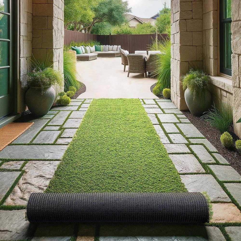 Ottomanson Grass Waterproof Indoor/Outdoor Realistic Feel Artificial Grass Turf Rugs and Rolls Customized Size For Balcony, Patios