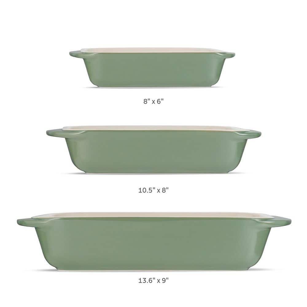 Tramontina Mae 3-Piece Ceramic Porcelain Baking Pans Set, Cactus, Non Stick Casserole Dishes for Oven, Rectangular Bakeware for Lasagna, Cakes and Loafs