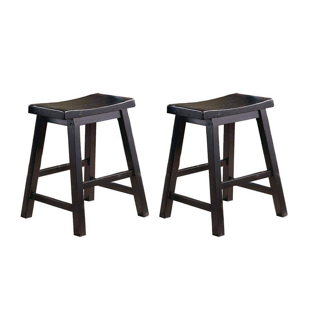 Homelegance 18 Inch Dining Height Wooden Saddleback Seat Barstool, Black