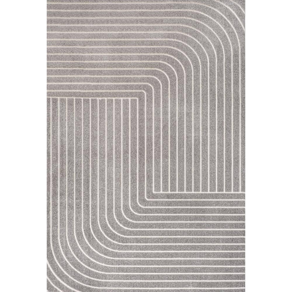 JONATHAN Y Odense High-Low Minimalist Angle Geometric Gray/Ivory 4 ft. x 6 ft. Indoor/Outdoor Area Rug