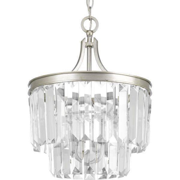 Progress Lighting Glimmer 3-Light Semi-Flush Pendant, Silver Ridge, Prismatic Glass