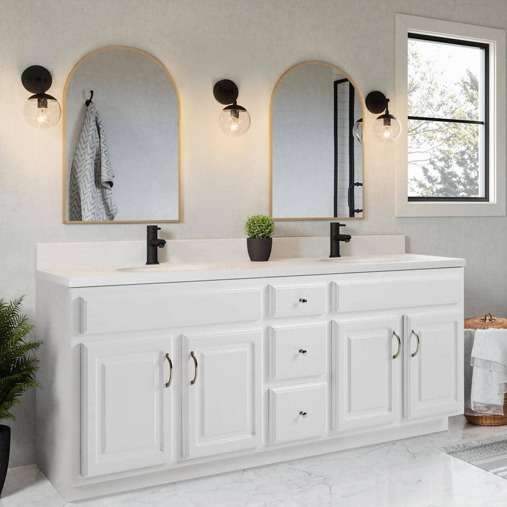 73 Inch Cultured Marble Vanity Top Two Sinks with Backsplash, White