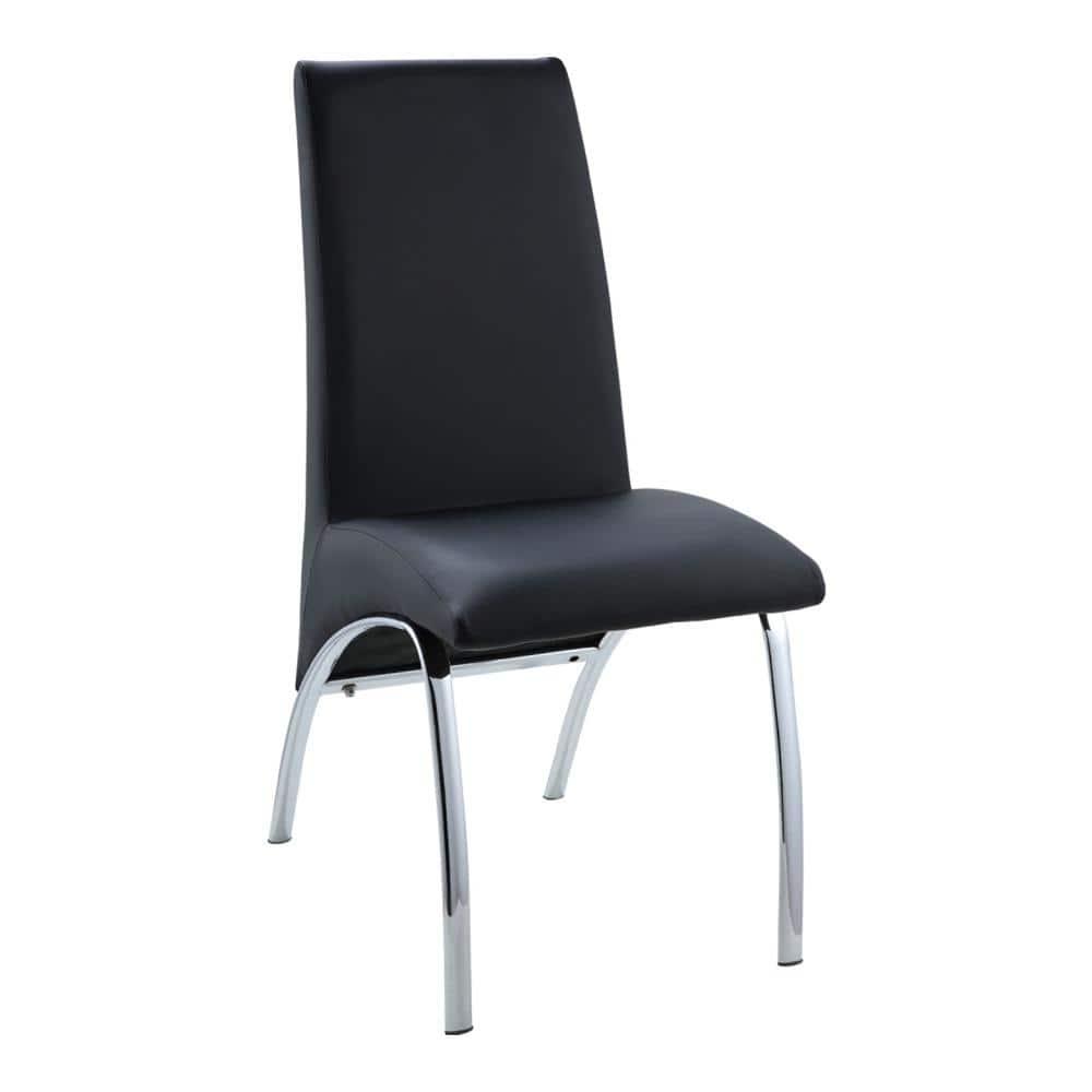 Set of 2 17" Pervis PU Dining Chairs Black/Chrome - Acme Furniture