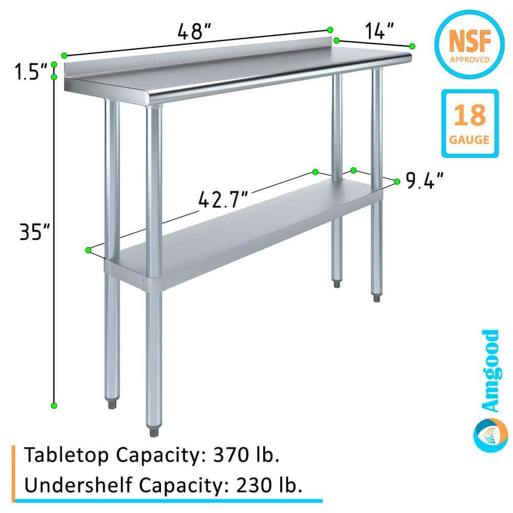 48" Stainless Steel Kitchen Utility Table with Adjustable Shelf