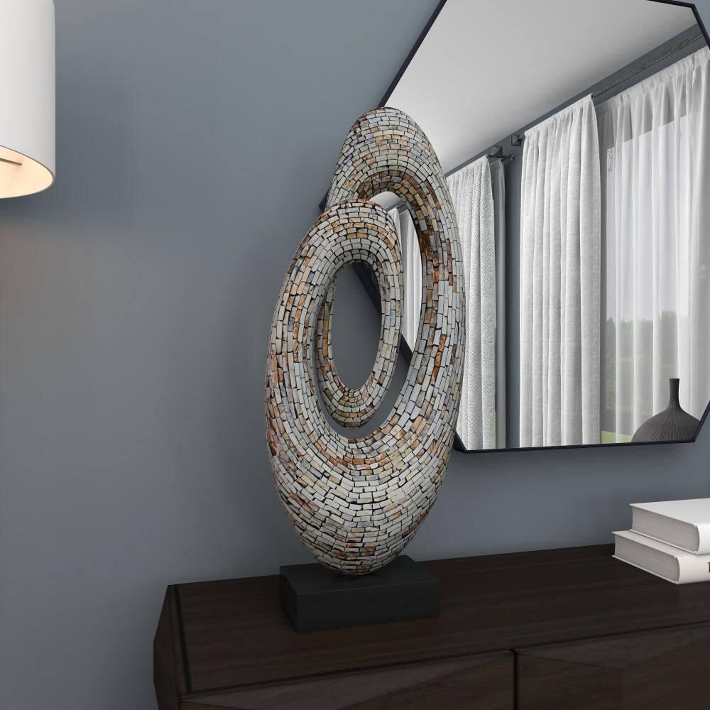 12" x 29" Gray Mother of Pearl Swirl Abstract Sculpture with Black Base, by DecMode
