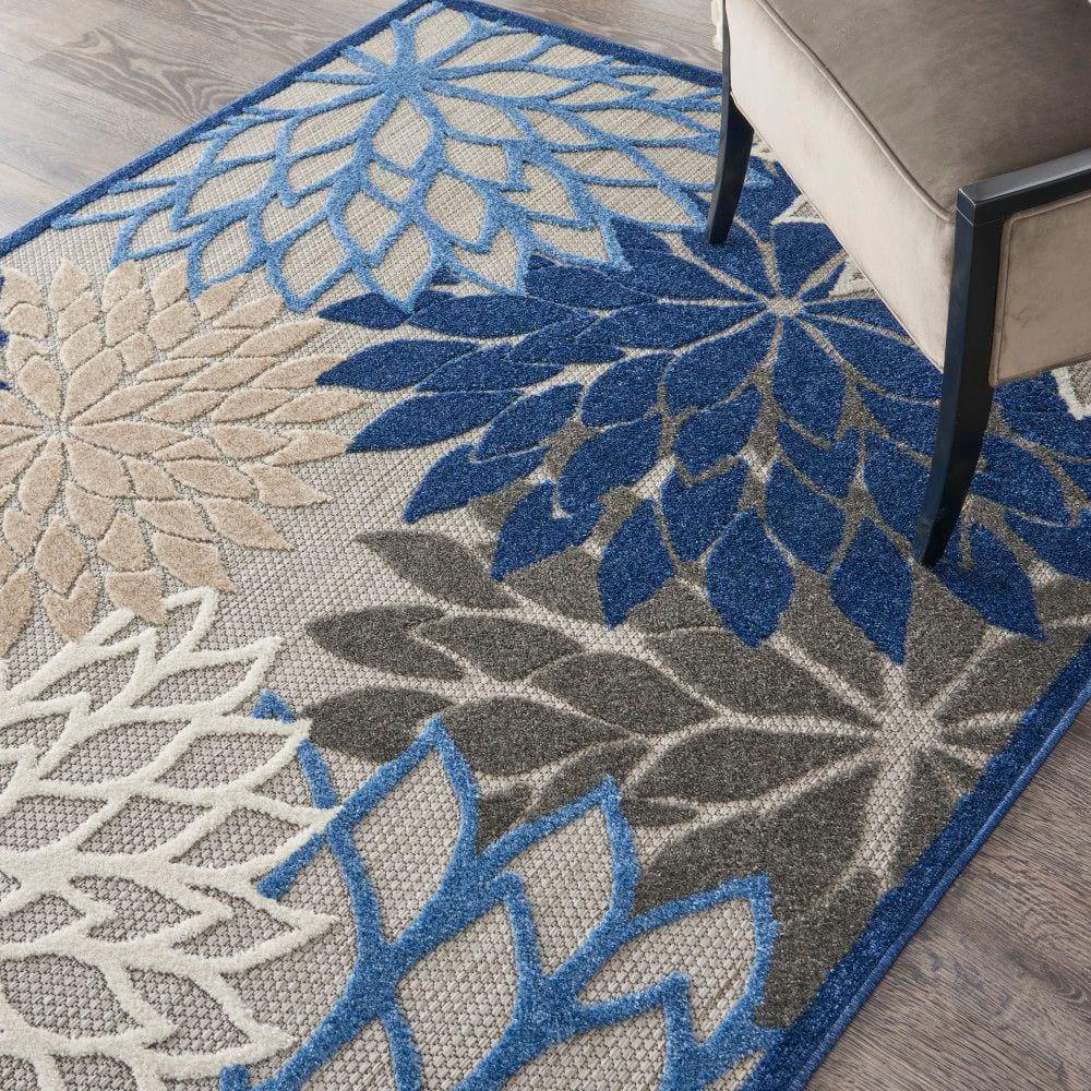 Nourison Aloha Floral Bloom Flatweave High-Low Indoor Outdoor Area Rug Blue/Multicolor 6' x 9'