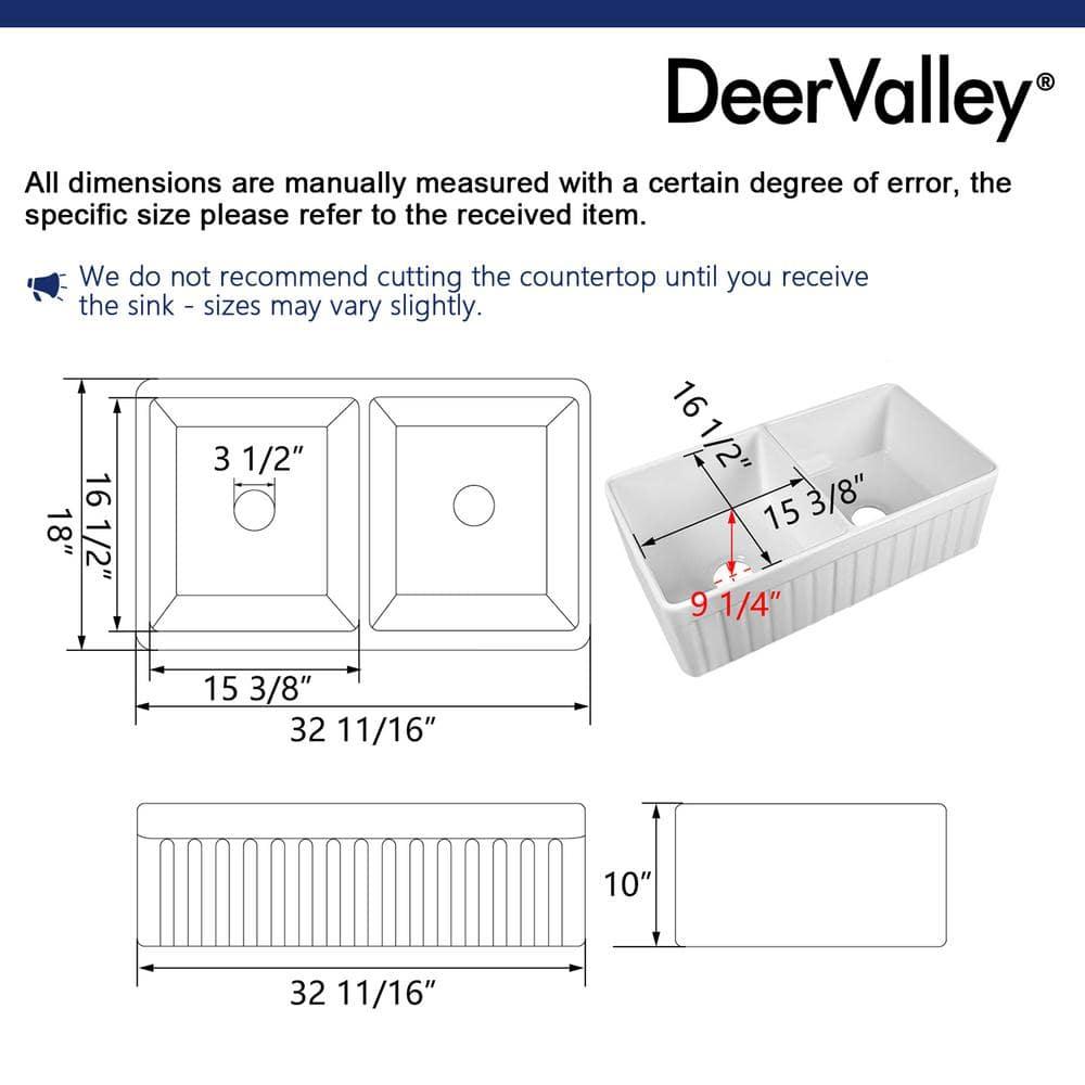 Nova 33" L x 18" W Double Bowl Fireclay Farmhouse Kitchen Sink with Sink Grid and Basket Strainer