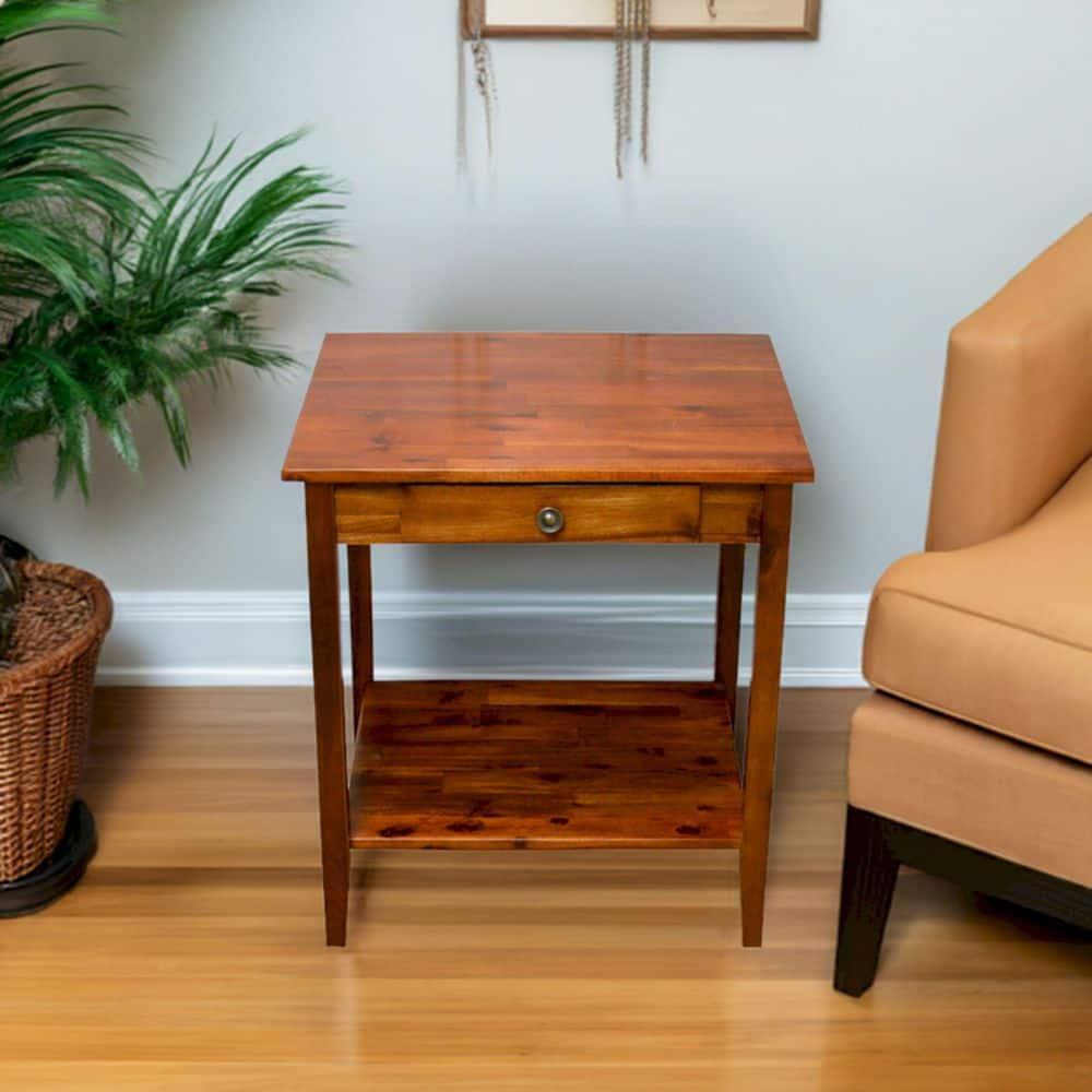 Casual Contemporary Living 2-Tier Solid Acacia End Table with Drawer - Mahogany