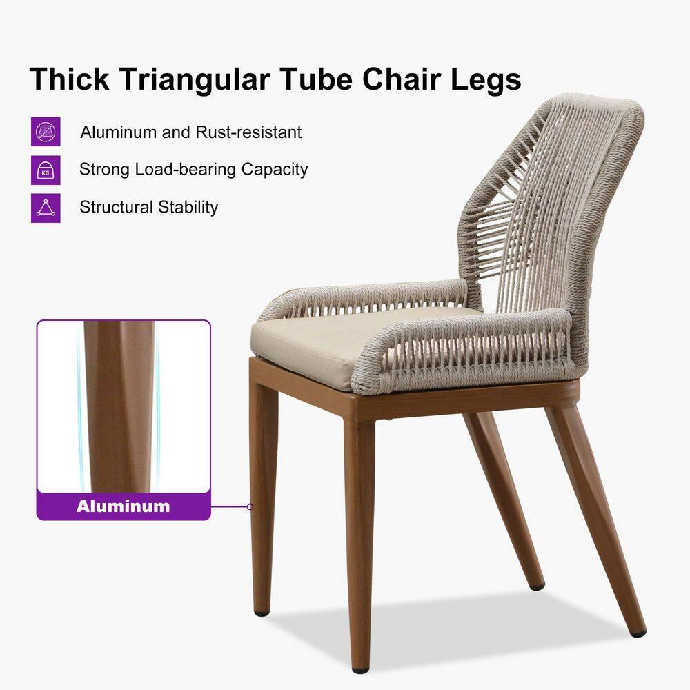 PURPLE LEAF 7 Pieces Patio Dining Set Aluminum Rectangular Table and Wicker Chairs with Cushions for Kitchen Porch Garden Modern Outdoor Furniture Sets, Beige and Dark Grey