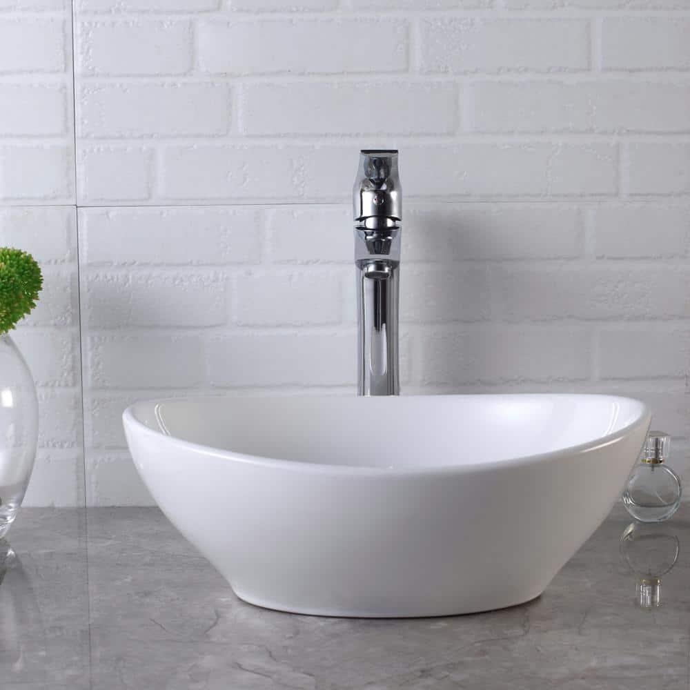 LUKX 13.25'' White Ceramic Oval Bathroom Sink