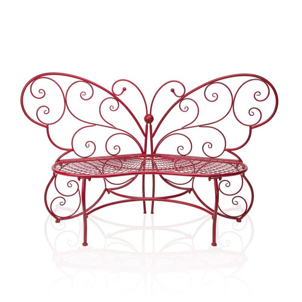 Butterfly Metal Bench Red - Alpine Corporation: Durable Garden Seating, Weather-Resistant Iron Construction