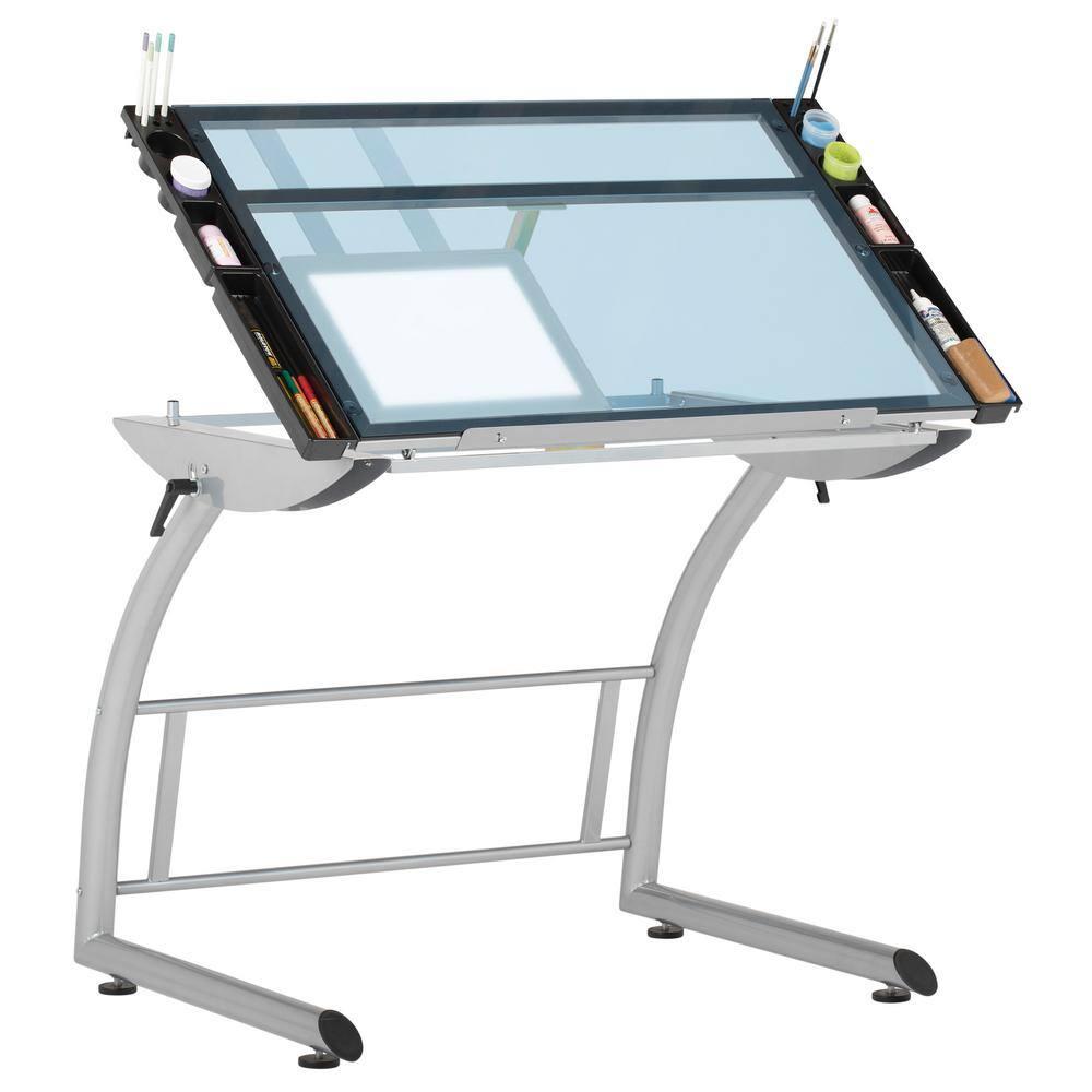 Inbox Zero Cournoyer Glass Top Metal Base Drafting Table