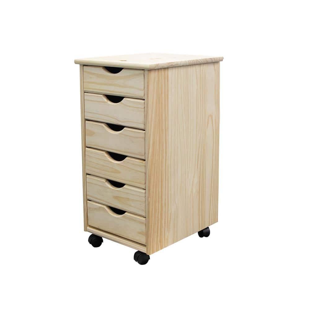 Adeptus Original Roll Cart, Solid Wood, 6 Drawer Roll Cart, Unfinished