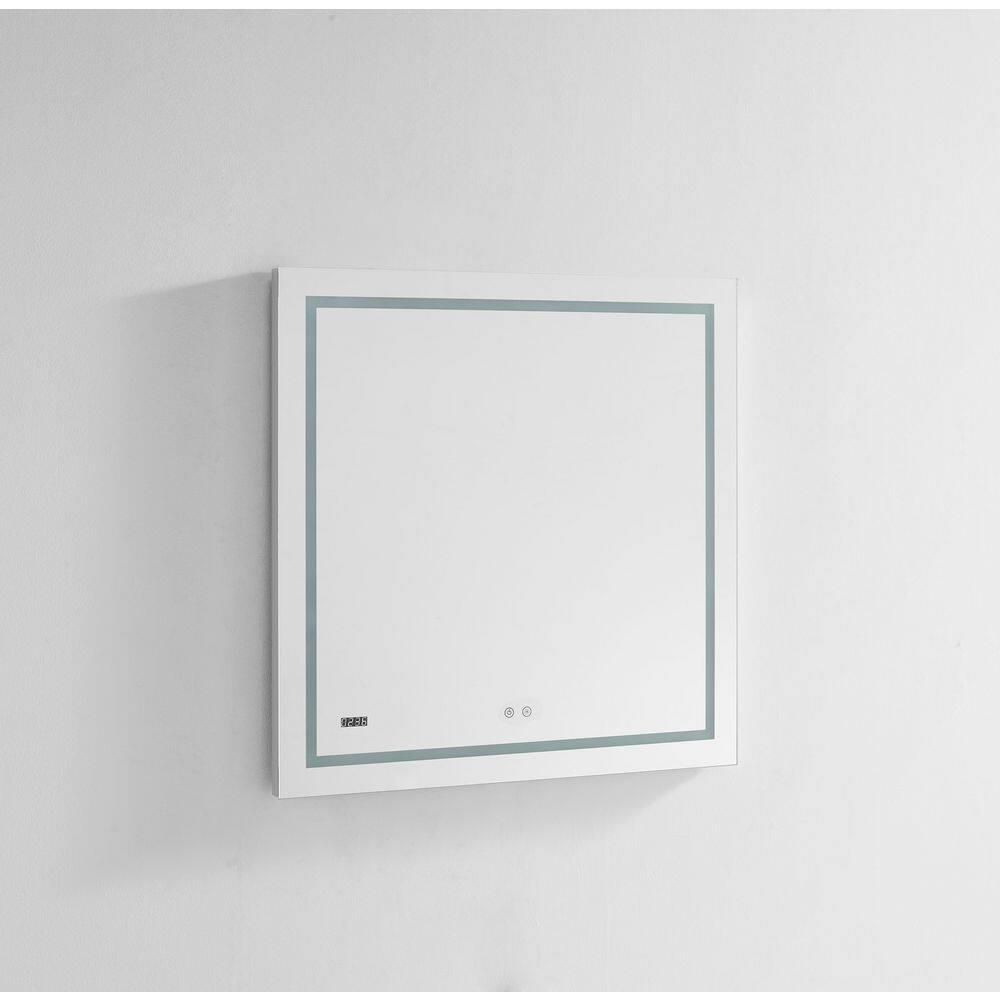 AQUADOM Daytona LED Wall-Mount Mirror for Bathroom with 3 Color Lighting, Touch Control, Dimmer and Defogger, Digital Clock.