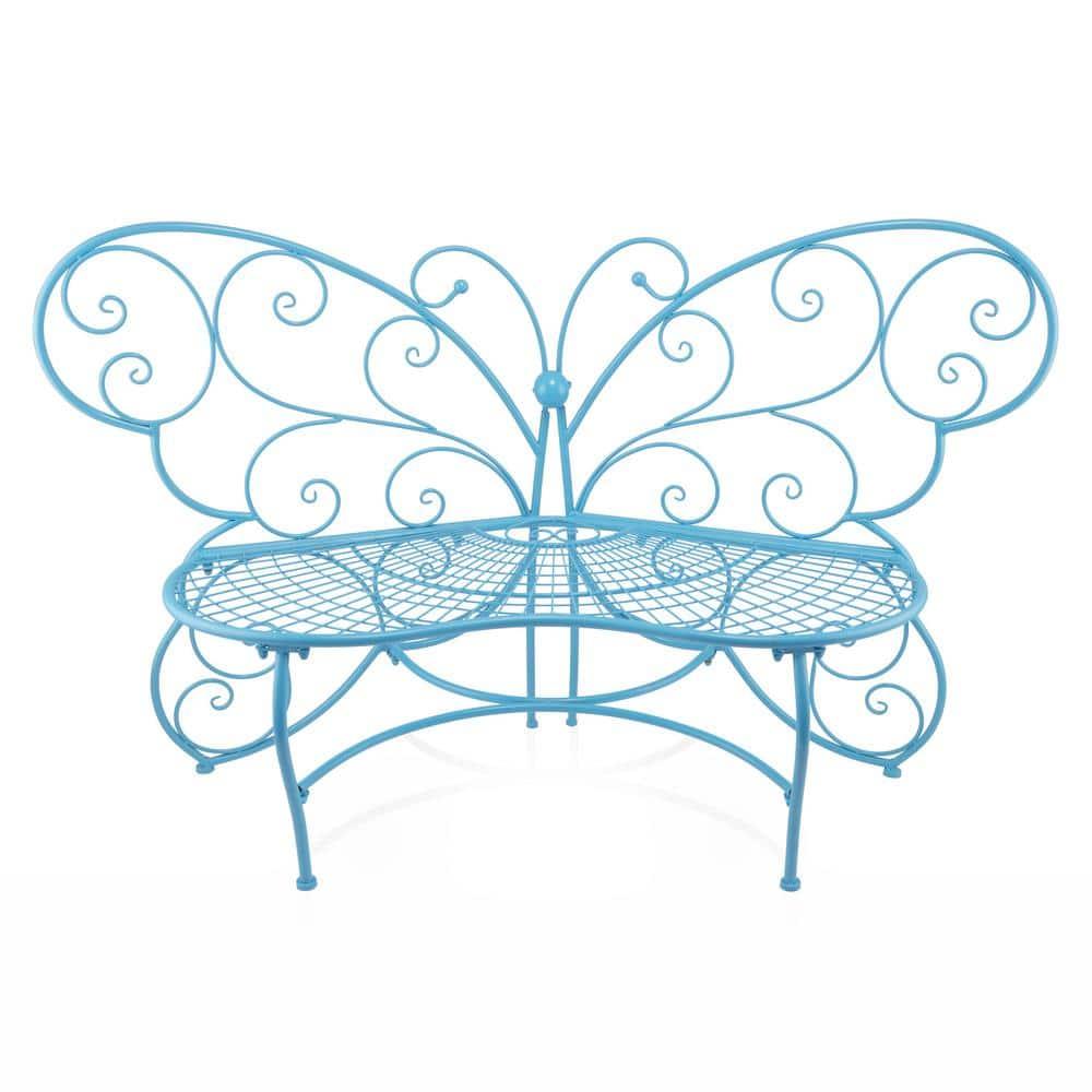 38" x 62" Metal Butterfly Outdoor Bench Blue - Alpine Corporation