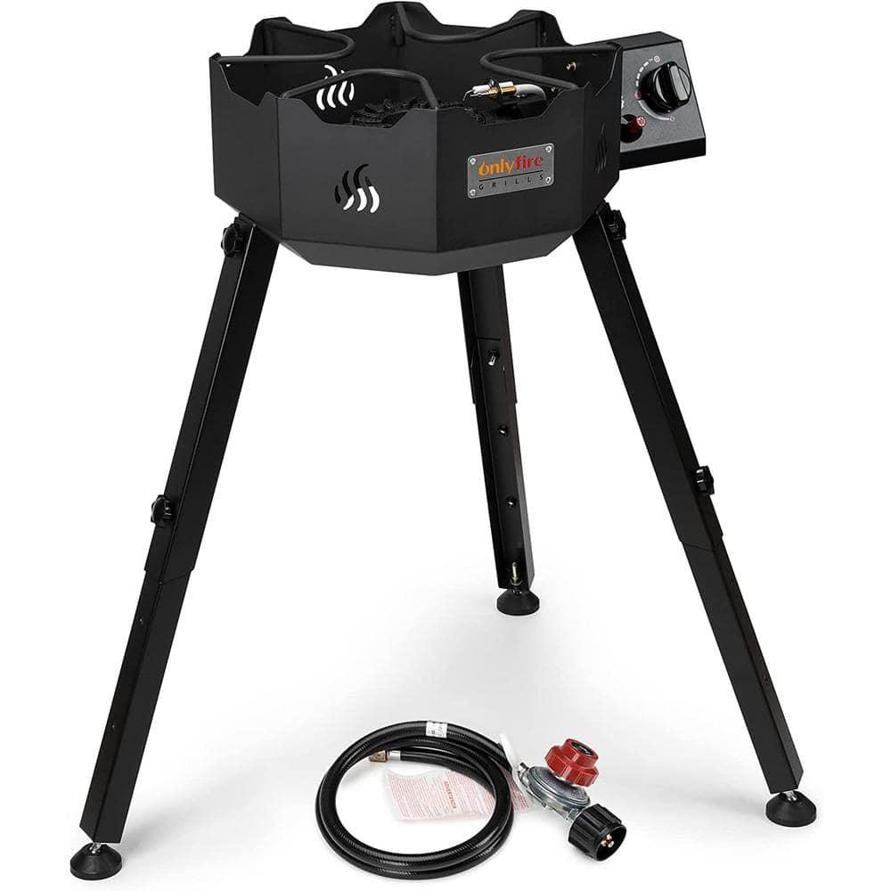ONLYFIRE Portable Gas Burner with Adjustable Removable Legs, Propane Camping Stove for Backyard RV Tailgating Outdoor Cooking, works for Wok, Skillet, Frying Pan, Pot, 4FT Hose, 65000BTU, GS301