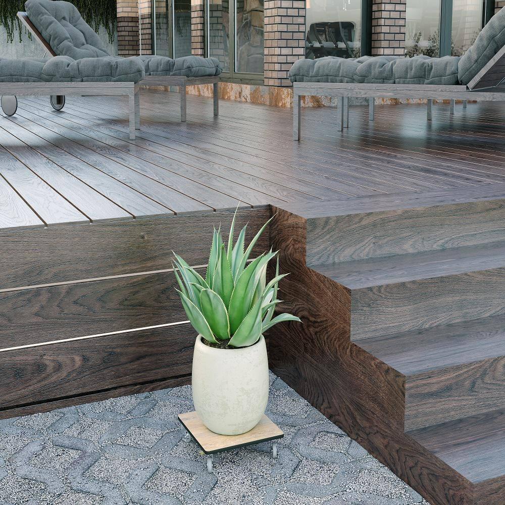 Foreman Plant Caddy Square 12 inch Heavy Duty 300 Lbs Capacity Flower Pot Holder Rack Planter Stand Premium HPL Plastic Wood Grain with Metal Lockable Caster Wheels Outdoor Indoor Dolly Cart, Amaretto