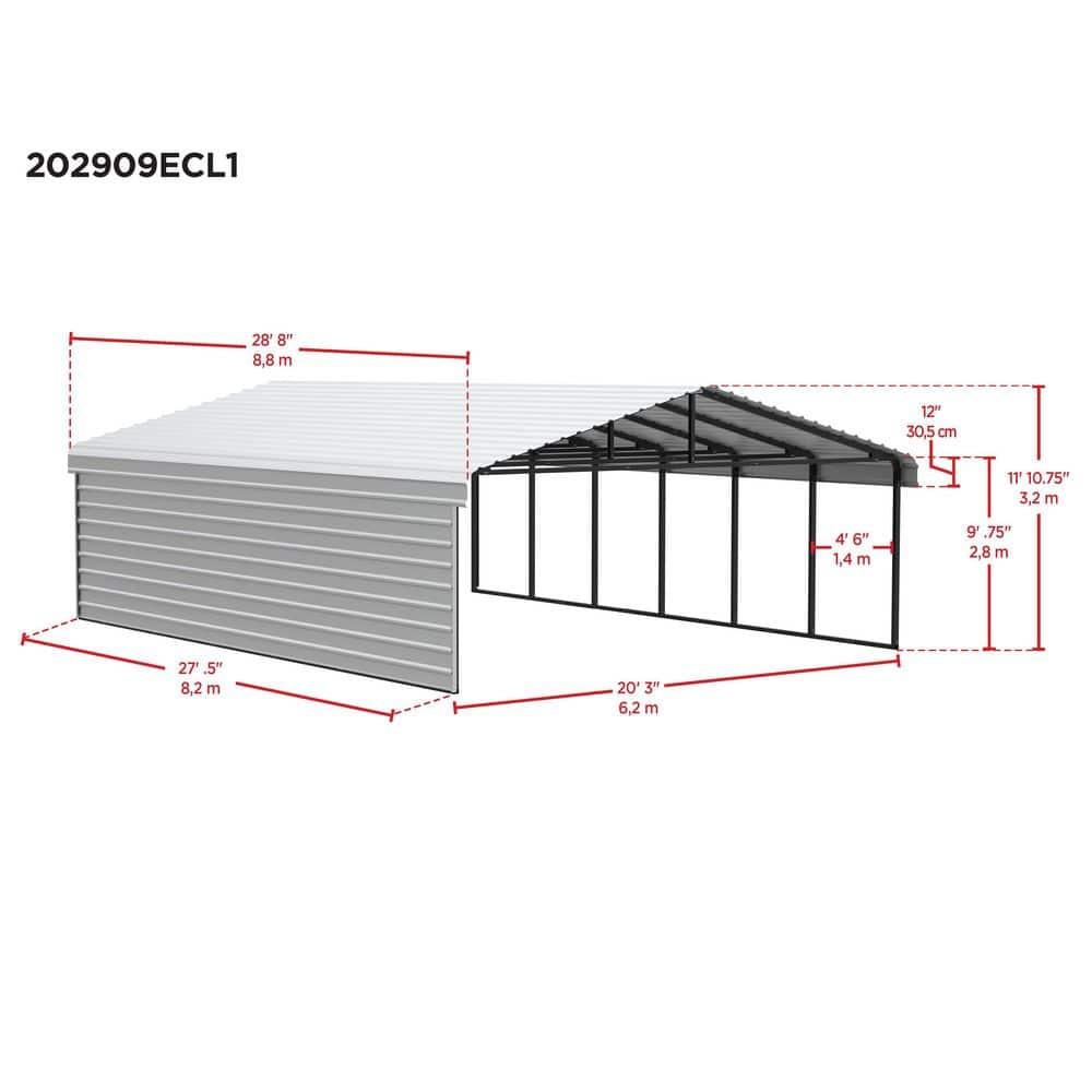 Arrow 29 x 20 ft Eggshell Carport with 1-sided Enclosure