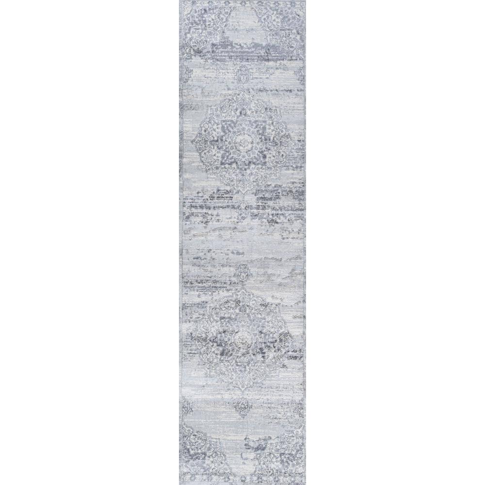 2' X 10' Modern Persian Vintage Medallion Runner Rug, Light Gray/Ivory - JONATHAN Y