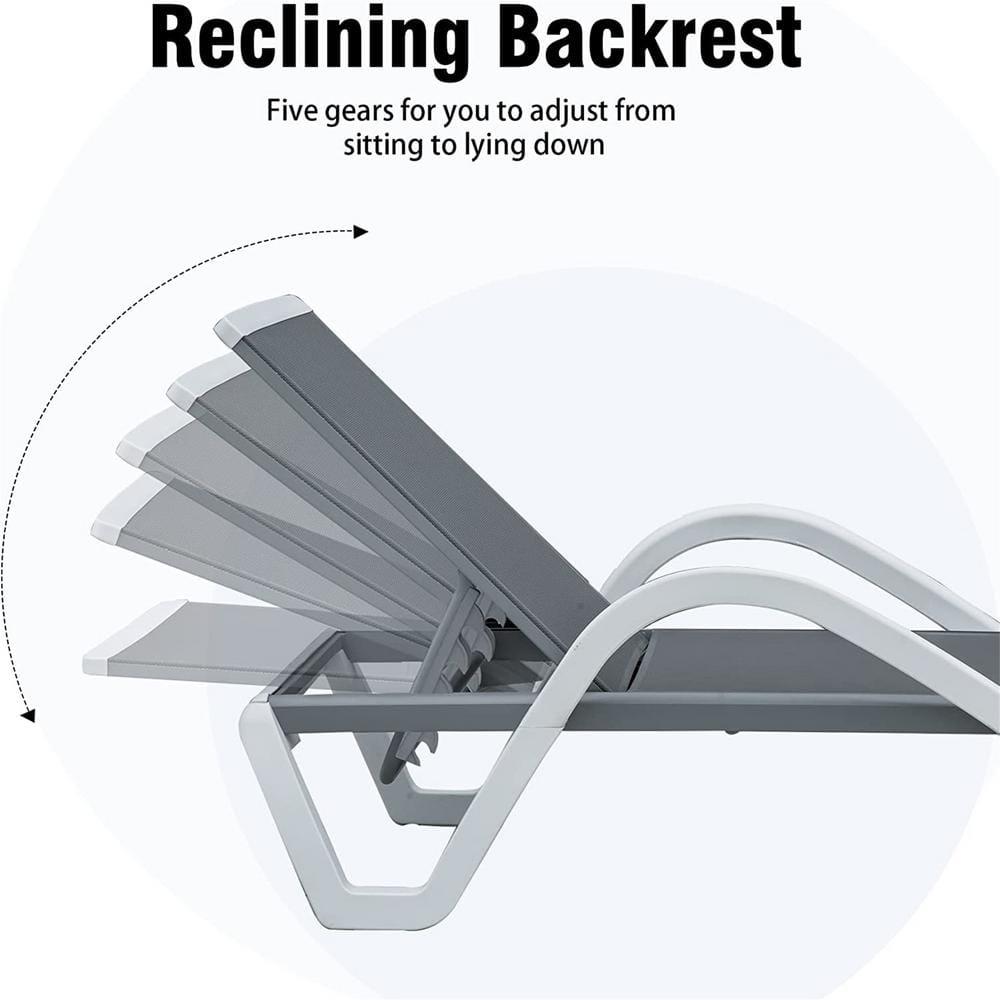 CoSoTower Patio Tumbona Sillones de Piscina de Aluminio Ajustables con Brazo Sillas de Piscina para Todo Clima para Exterior, Piscina, Césped (Gris, 1 Sillón+1 Mesa de Plástico)