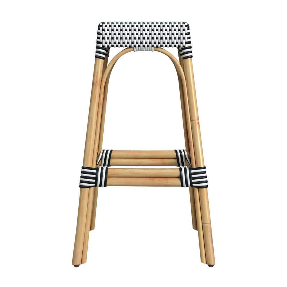 Butler Specialty Company Robias Rectangular Rattan 30" Bar Stool - White & Black