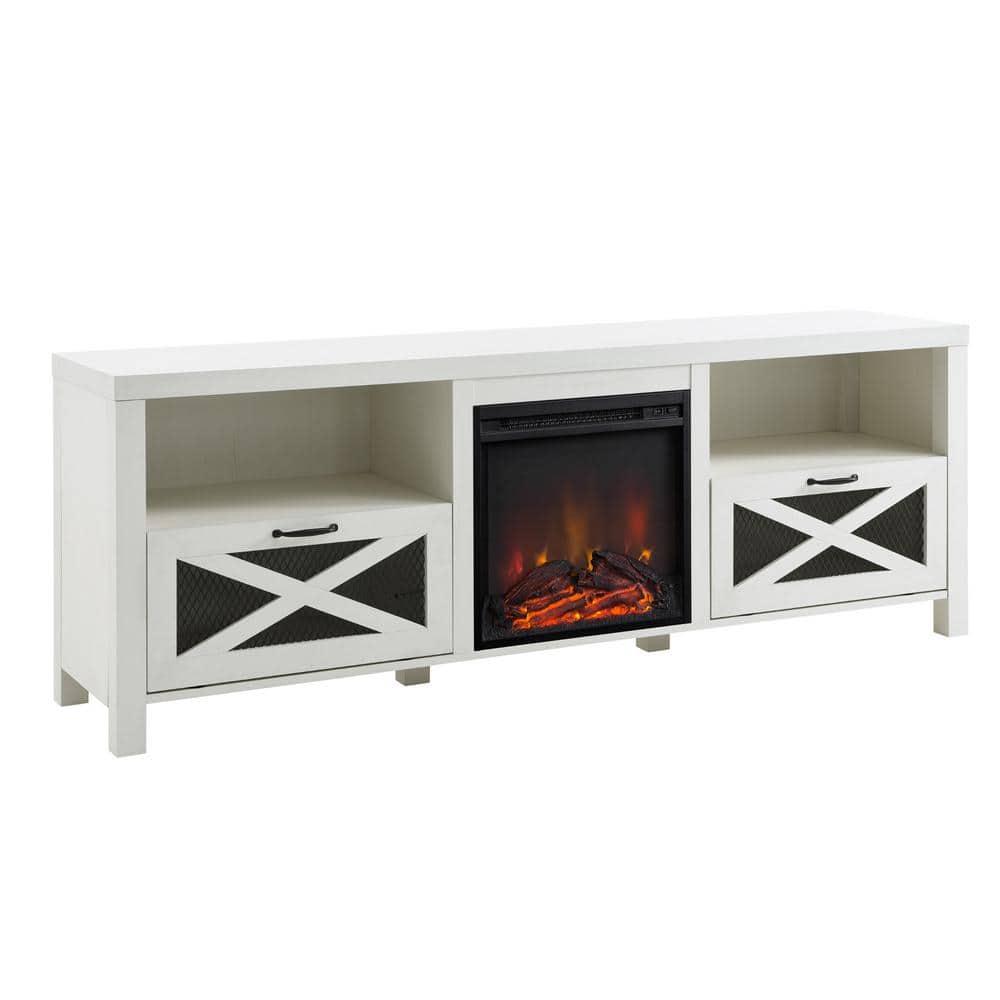 Gracie Oaks Industrial 70" tv stand with fireplace for 80" TVs, media center, tv console