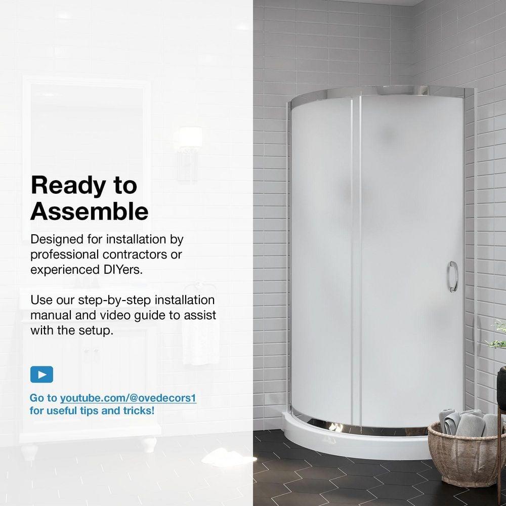 OVE Decors Breeze Framed Round Shower Kit w/ Frosted Glass, Base, Wall in Chrome Finish