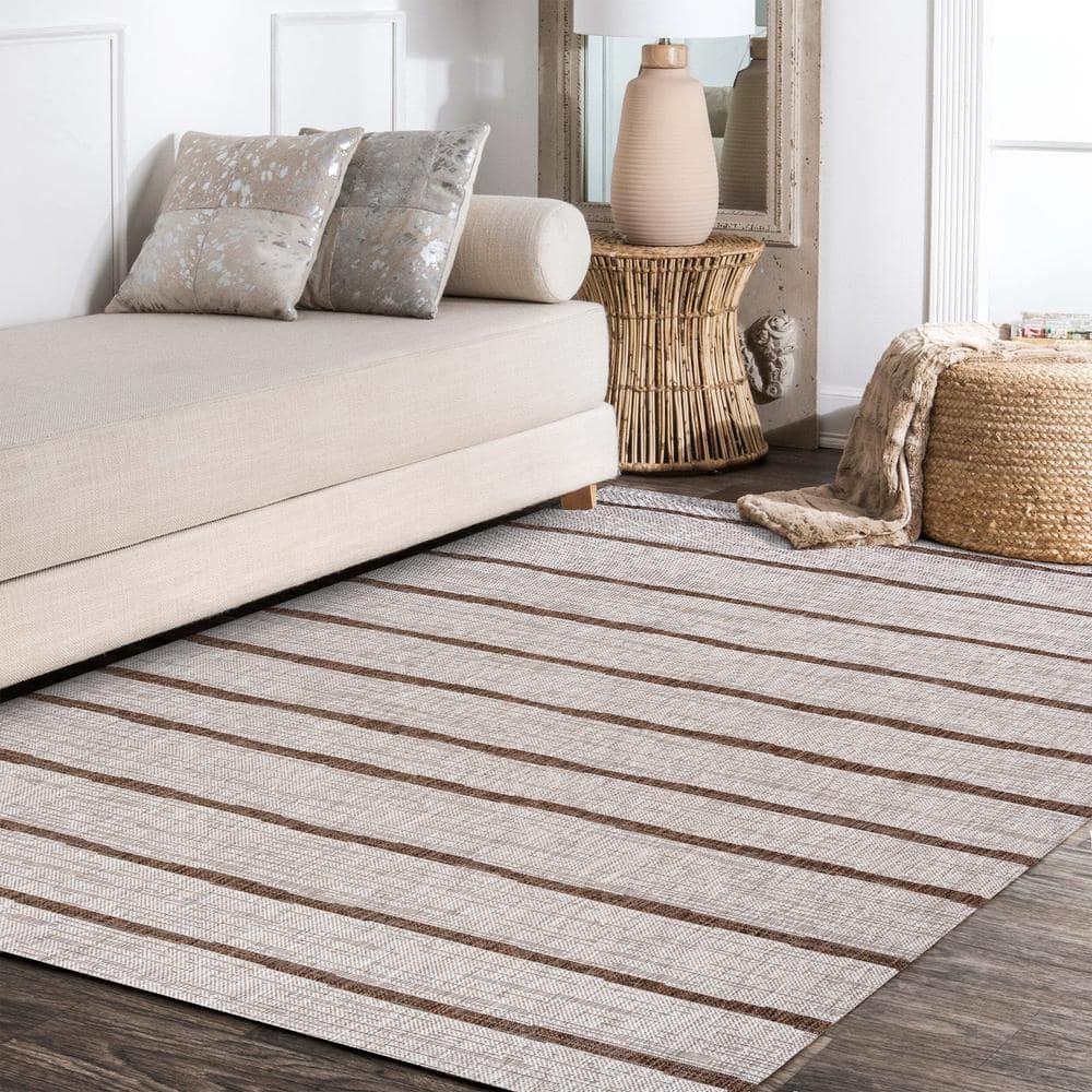 3'x5' Colonia Berber Stripe Indoor/Outdoor Area Rug, Beige/Brown - JONATHAN Y