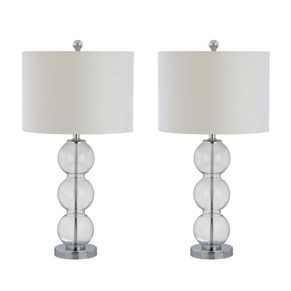 JONATHAN Y JYL1070D-SET2 Bella 27" Glass Triple-Sphere LED Table Lamp, Contemporary, Transitional for living room, dinning room, bedroom, office Bulb Included, Clear/Chrome (Set of 2)