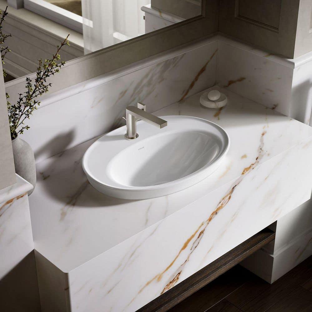 Serif® Ceramic Oval Drop-In Bathroom Sink with Overflow