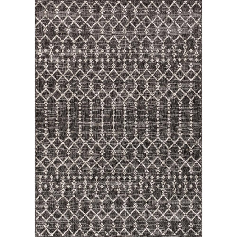 3'x5' Ourika Moroccan Geometric Textured Weave Indoor/Outdoor Area Rug, Black/Gray - JONATHAN Y