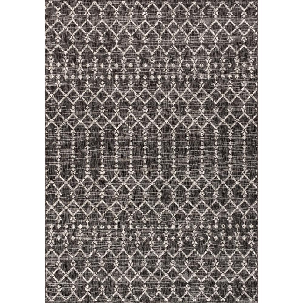 4'x6' Ourika Moroccan Geometric Textured Weave Indoor/Outdoor Area Rug, Black/Gray - JONATHAN Y