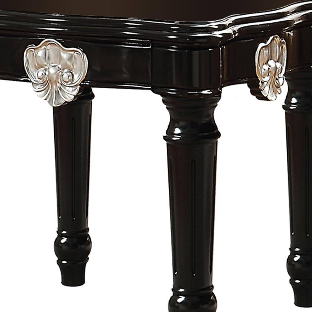 Wooden End Table With Contrast Carved Motif Turned Legs Black - Saltoro Sherpi