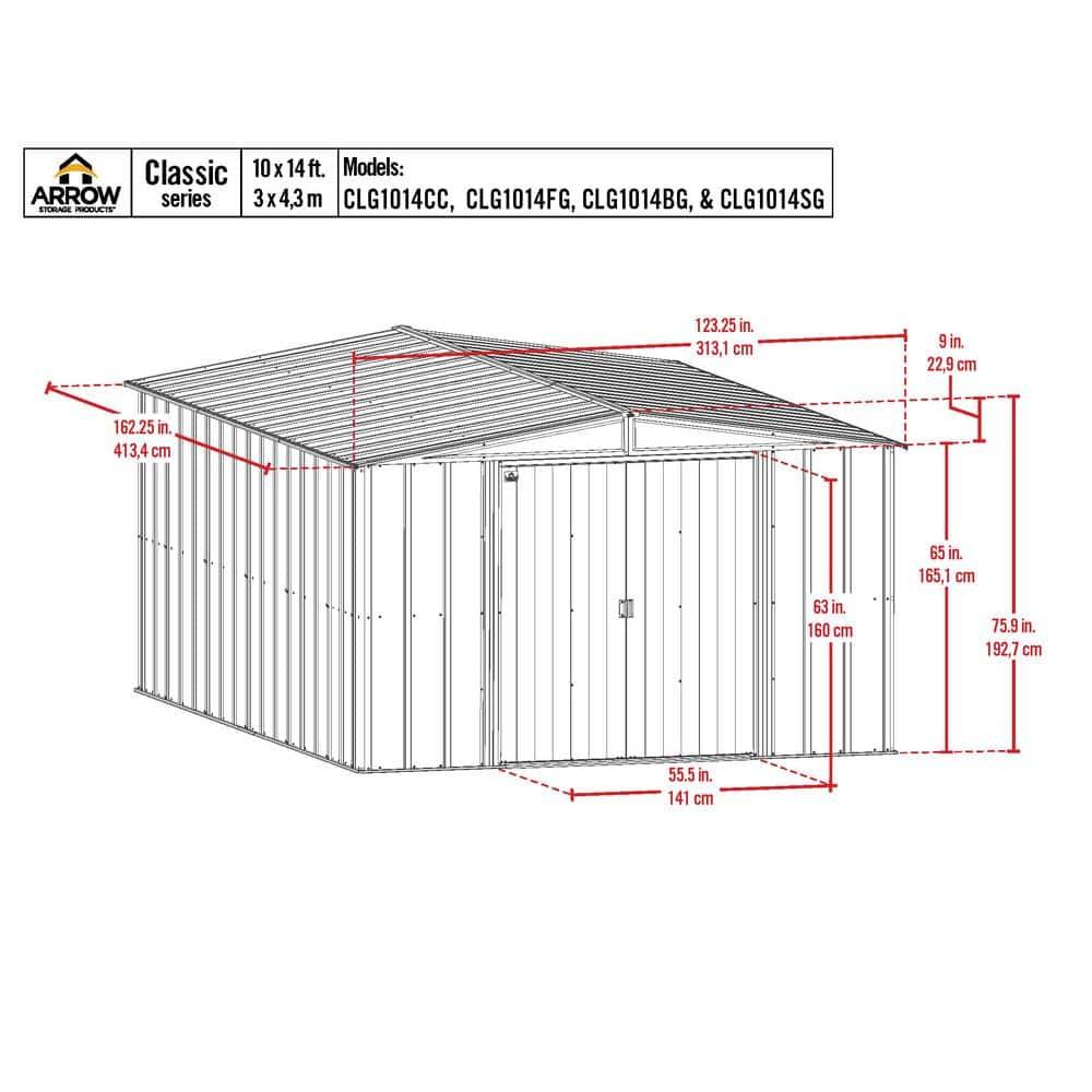 Arrow 10 ft. W x 13 ft. 5 in. D Steel Vertical Storage Shed