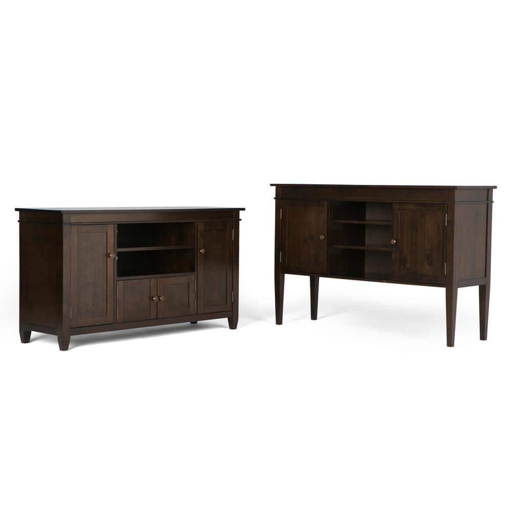 Simpli Home Carlton 54"W Solid Wood TV Stand for TVs up to 60" with 4 Cabinets