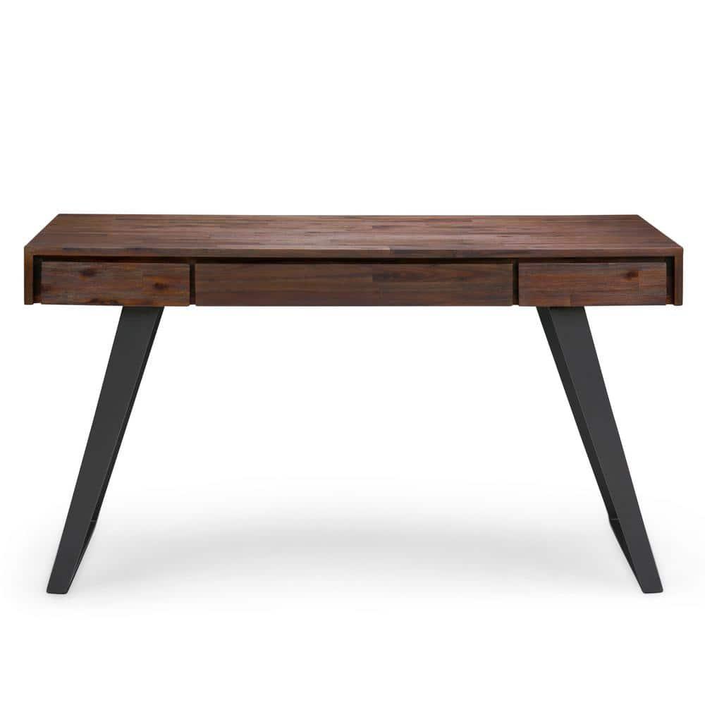 Simpli Home Lowry Solid Acacia Wood Desk, Industrial Style with Keyboard Tray and 2 Drawers