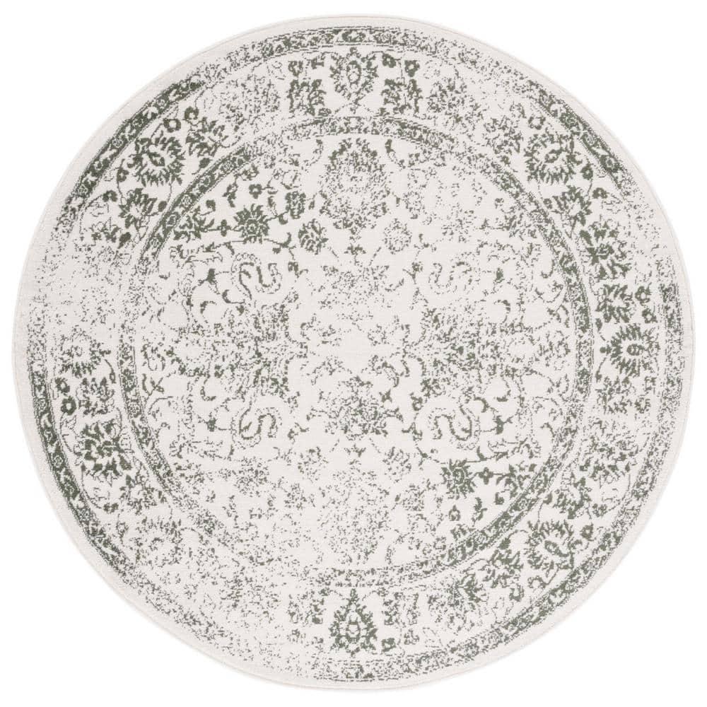 SAFAVIEH Adirondack Wyatt Distressed Area Rug, Ivory/Dark Green, 6' x 6' Round