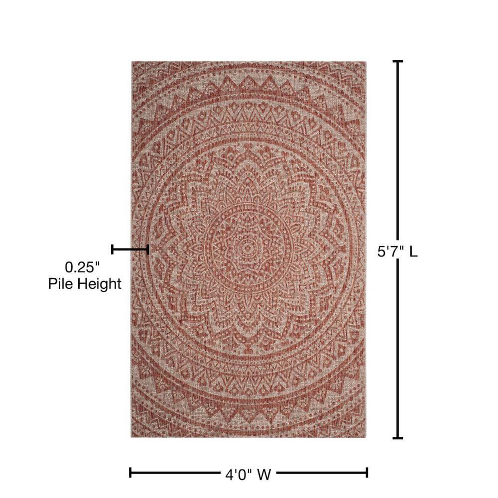 Courtyard CY8734 Power Loomed Indoor and Outdoor Area Rug - Light Beige/Terracotta - 4'x5'7" - Safavieh