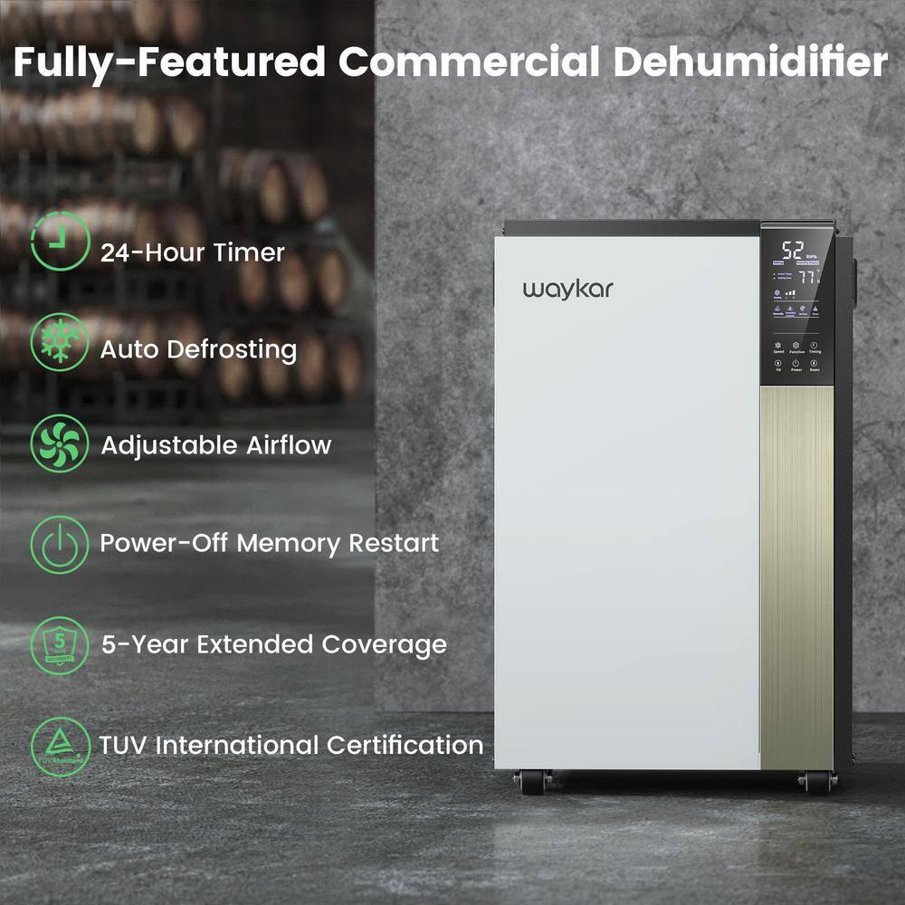 Waykar 190 Pint Commercial Dehumidifier for Home & Basements up to 8000 sq ft