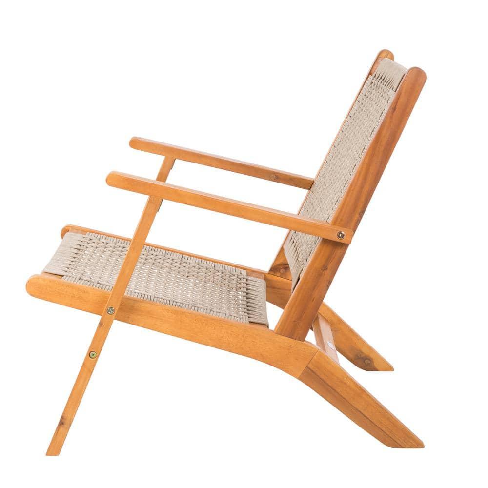 Balkene Home Patio Sense Vega Natural Stain Chair ,Acacia Wood Construction ,Woven Web Seat- Navy Blue Cording